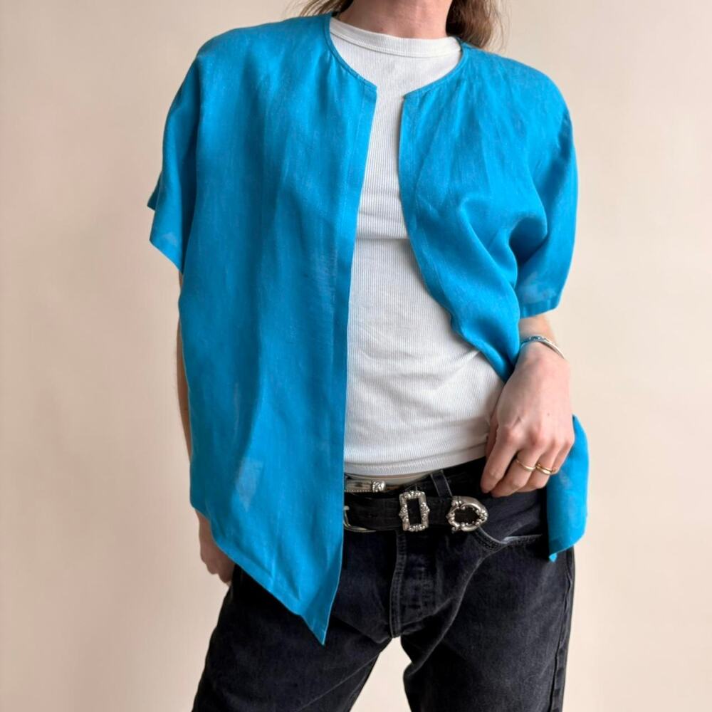 Robert Haik Linen Cotton Open Blouse - Bright Blue